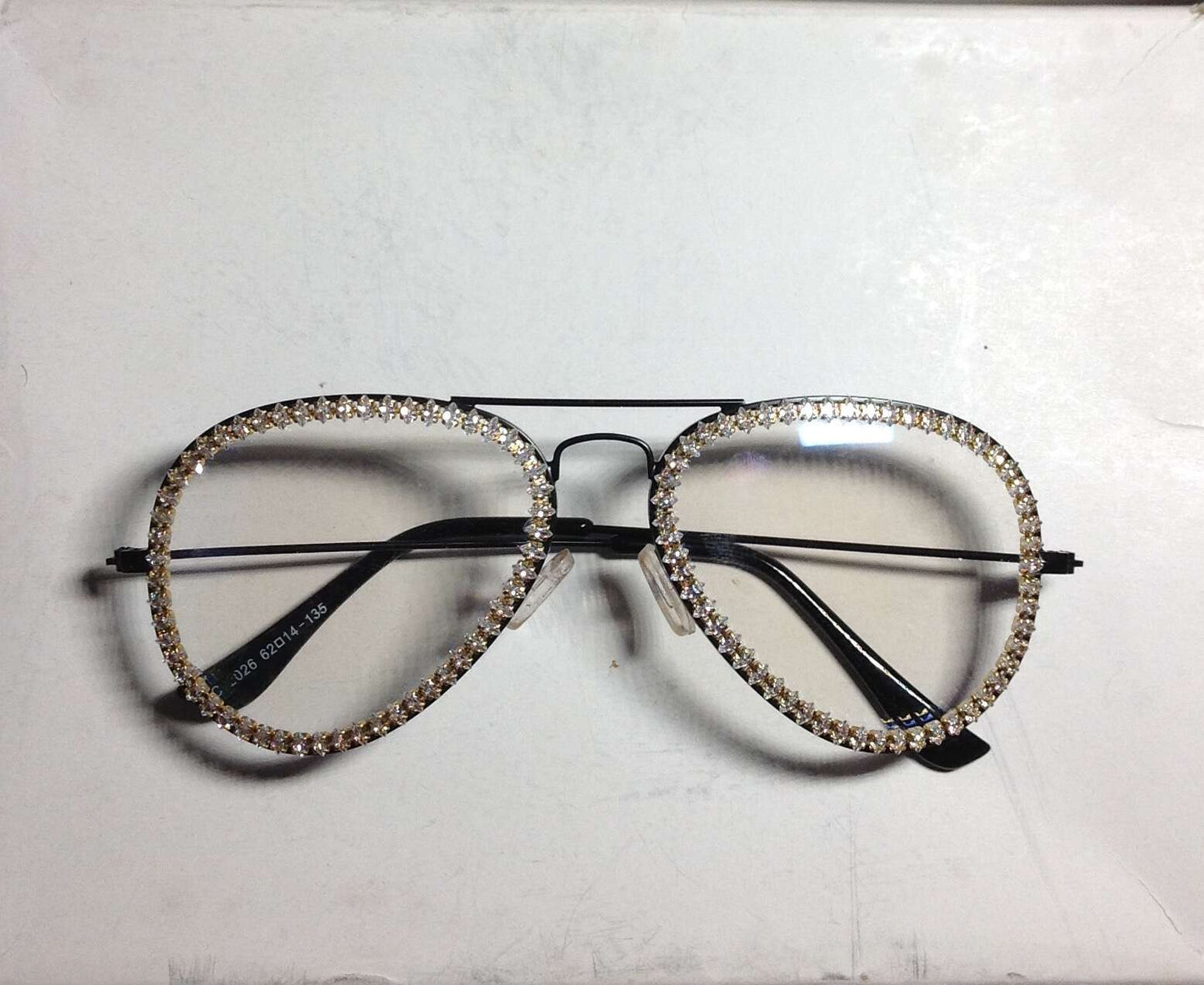 Gleaming Rhinestone Fashion Clear Lens Glasses