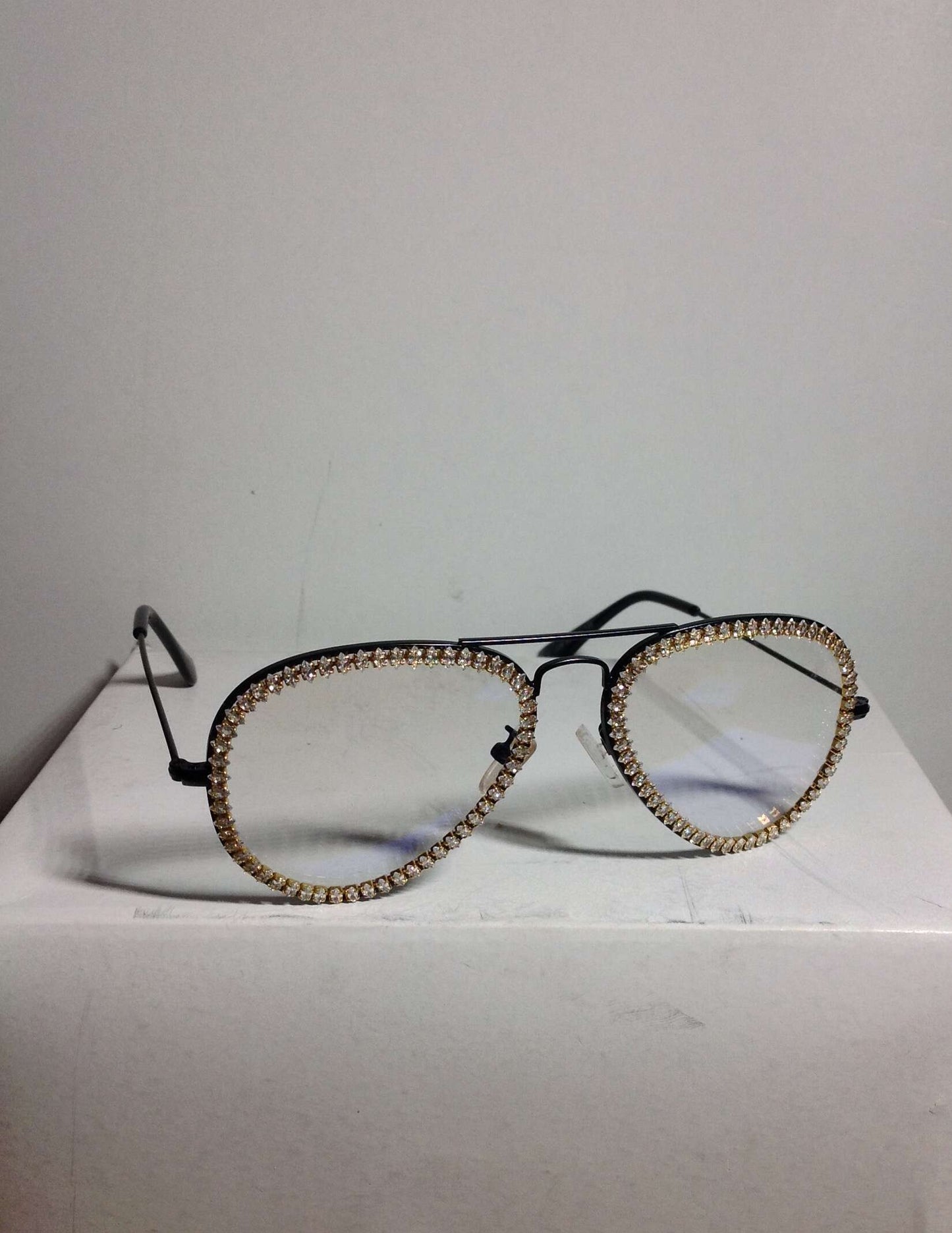 Gleaming Rhinestone Fashion Clear Lens Glasses