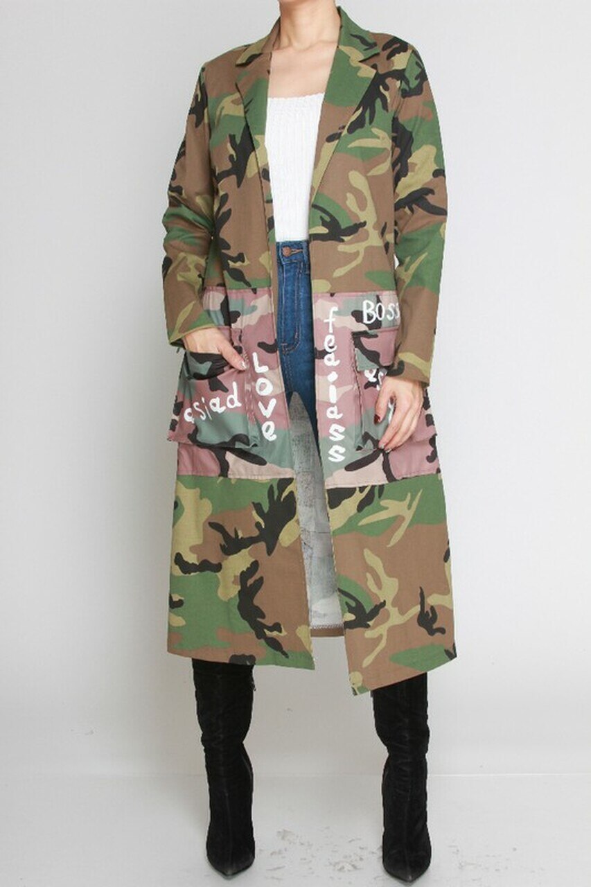 Sistah Facts Camouflage Long Duster Jacket